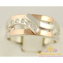 Серебряное женское кольцо с пластинами золота 375 пробы. 006910к